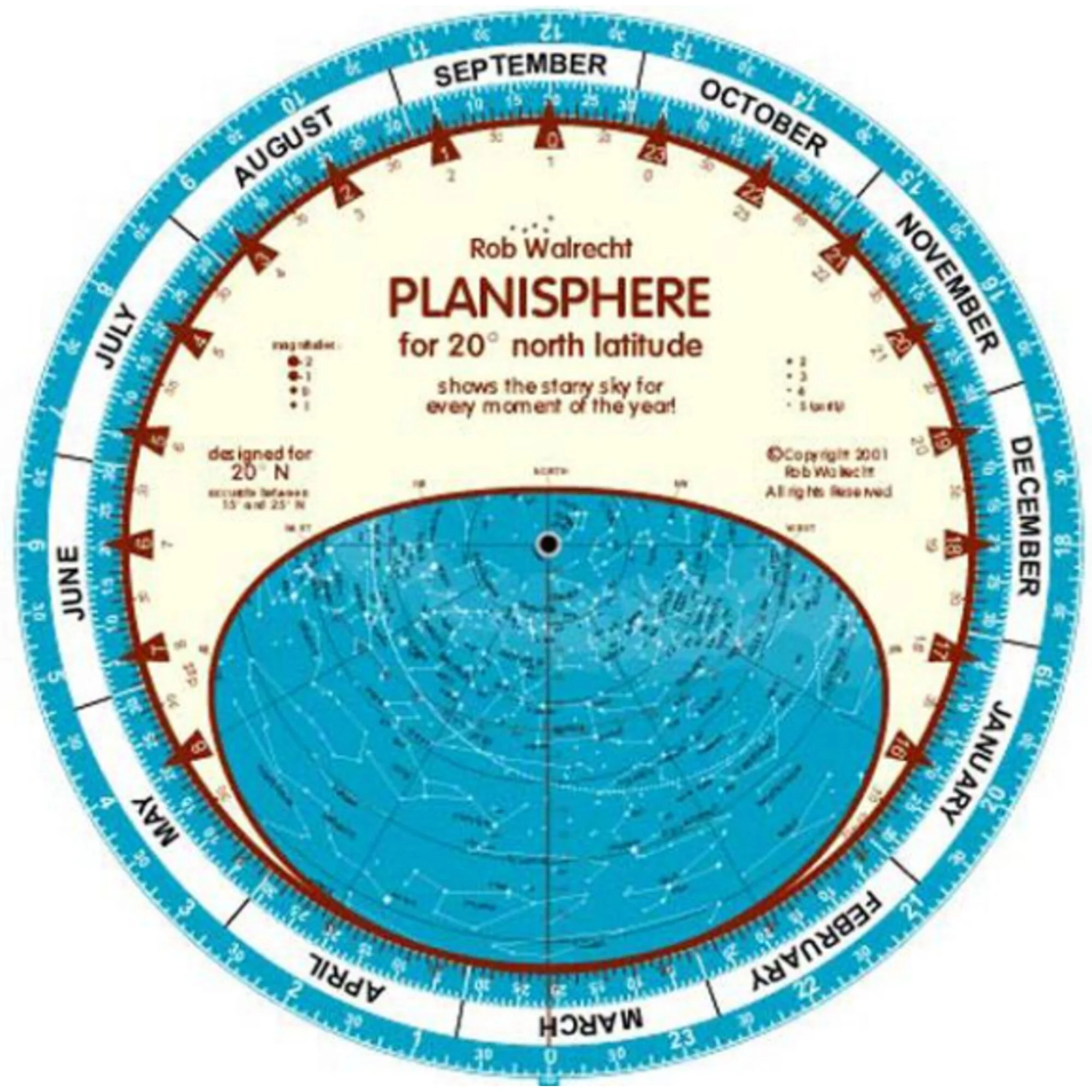 Carte du ciel  Planisphere 20°N 25cm