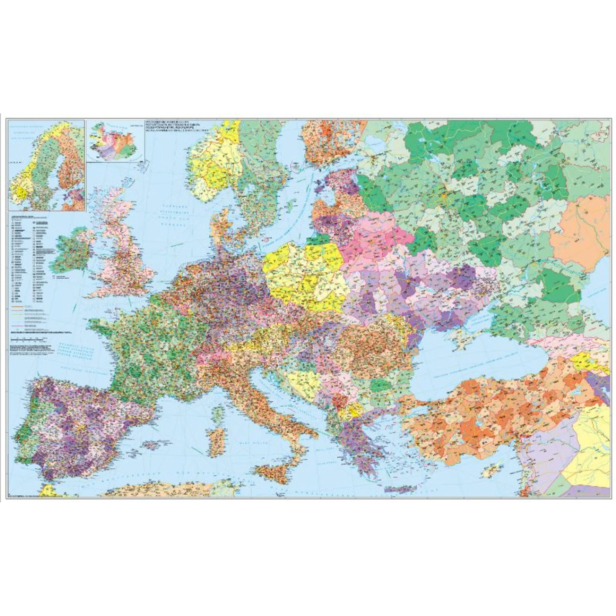 Carte routière et des codes postaux de l'Europe avec la Turquie (multilingue)