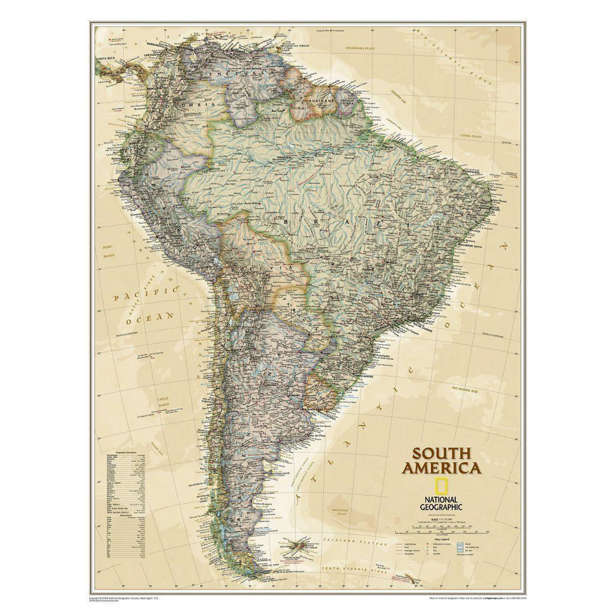 Carte antique de l'Amérique du Sud