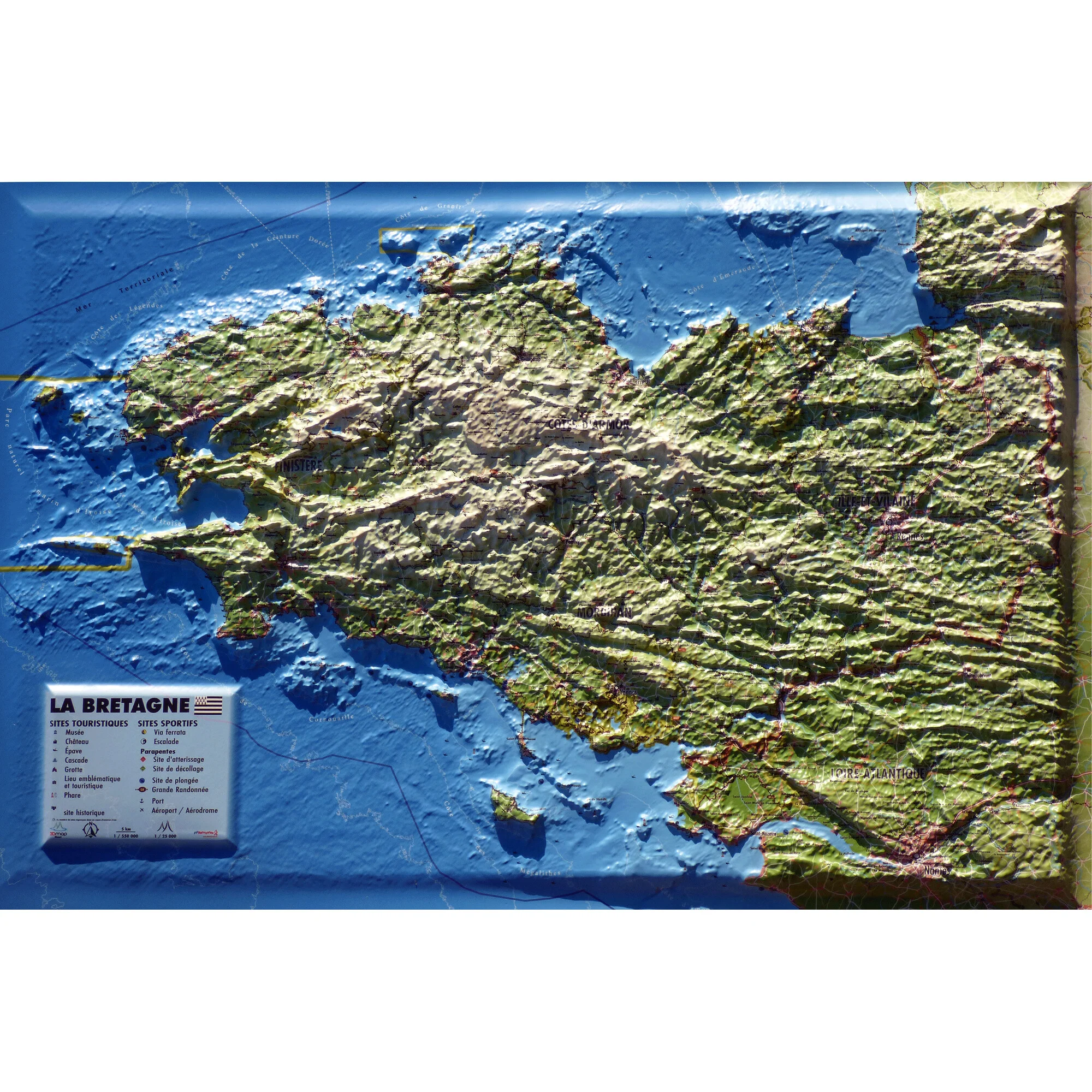 Carte en relief de la Bretagne (61 cm x 41 cm)