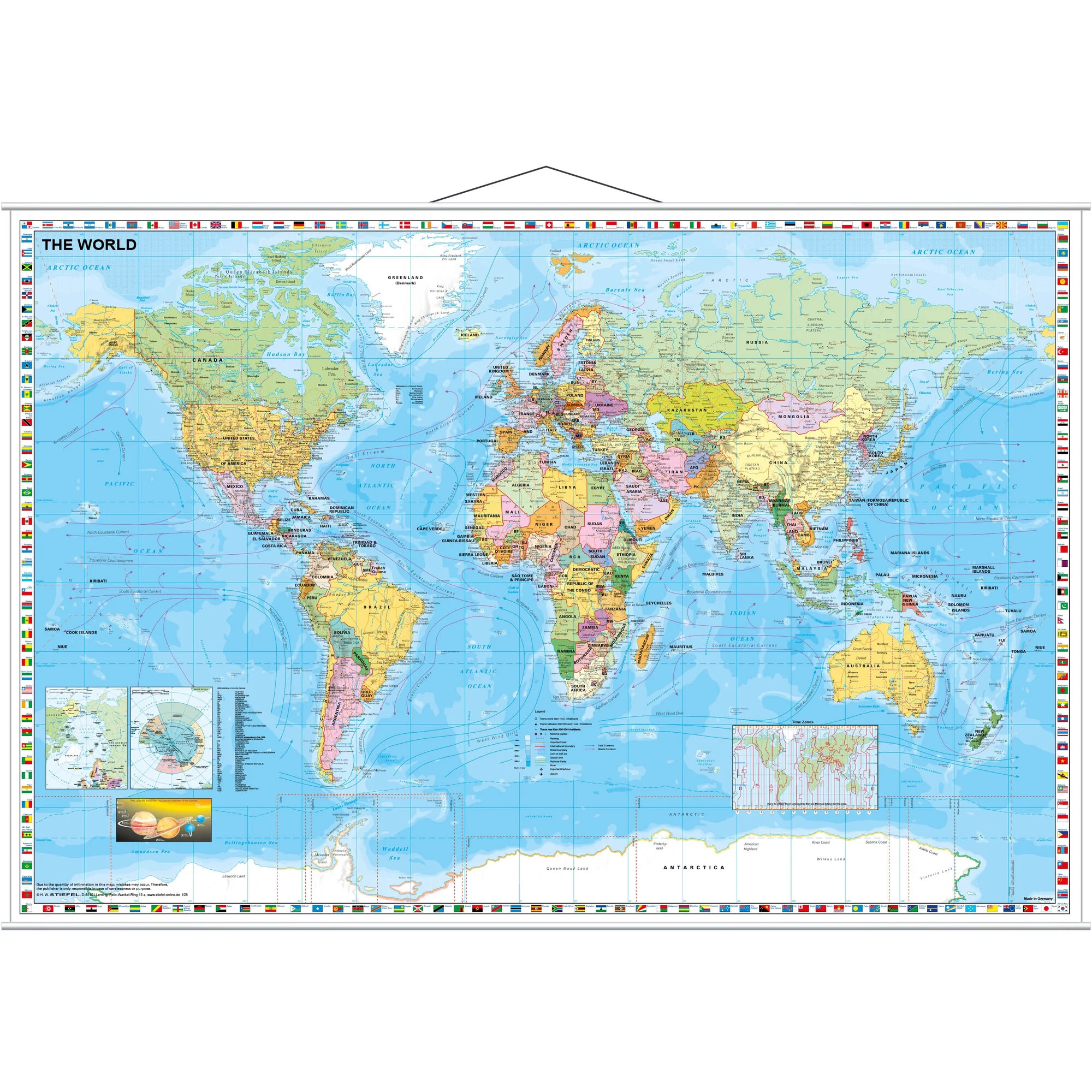 Mappemonde  politisch mit Flaggenrand (137x89)