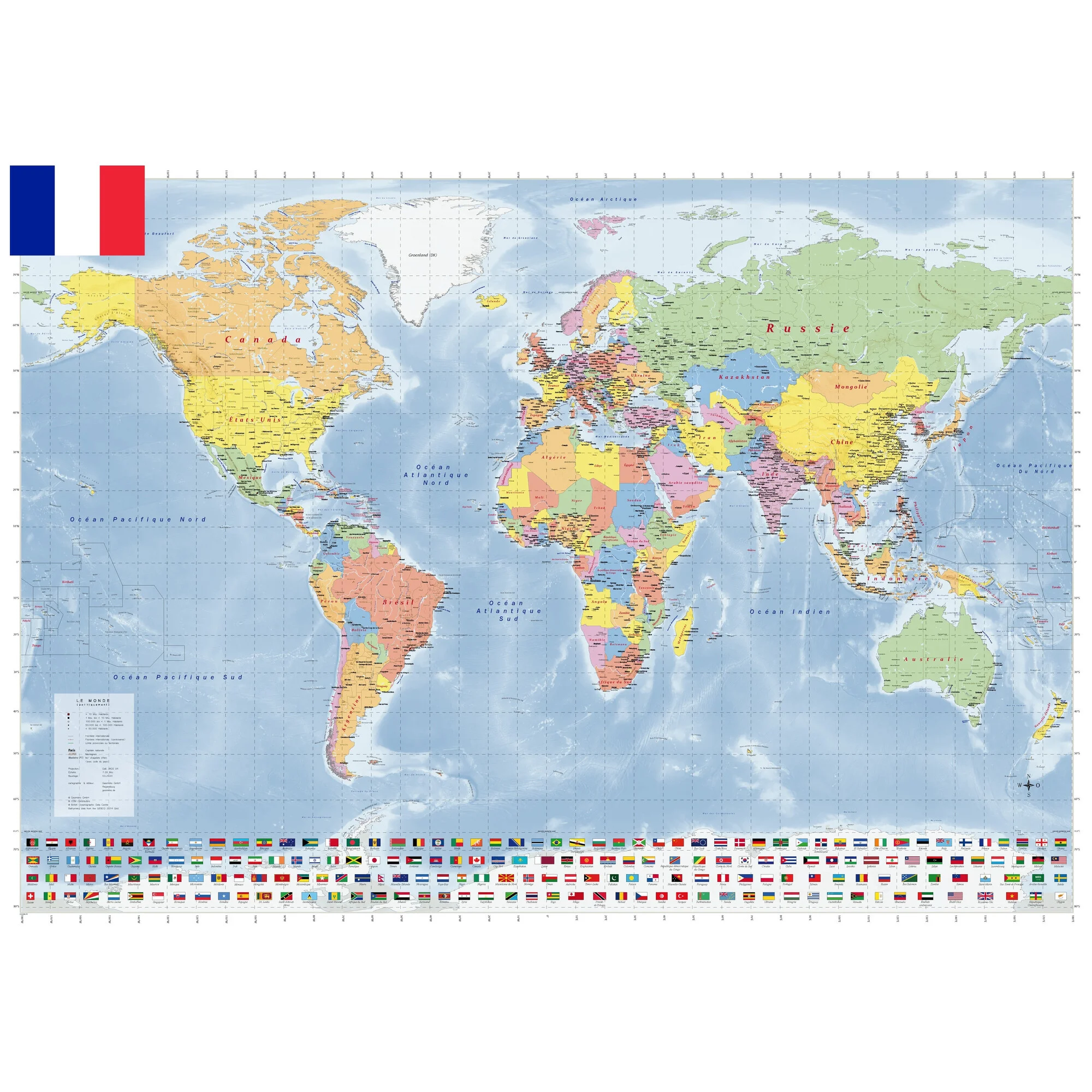 Mappemonde  politique (140 x 100 cm)
