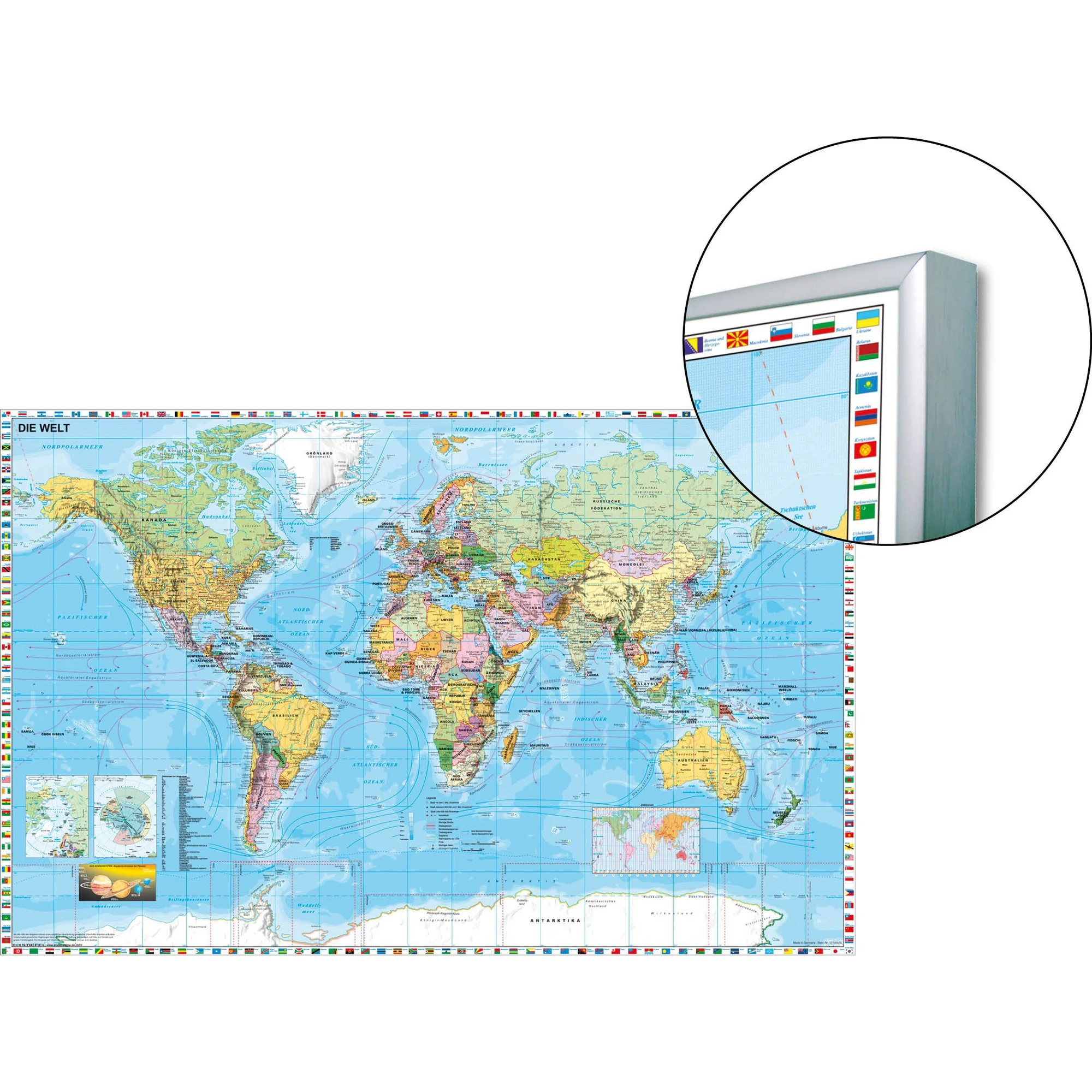 Mappemonde sur support pour épingler et magnétique (anglais)