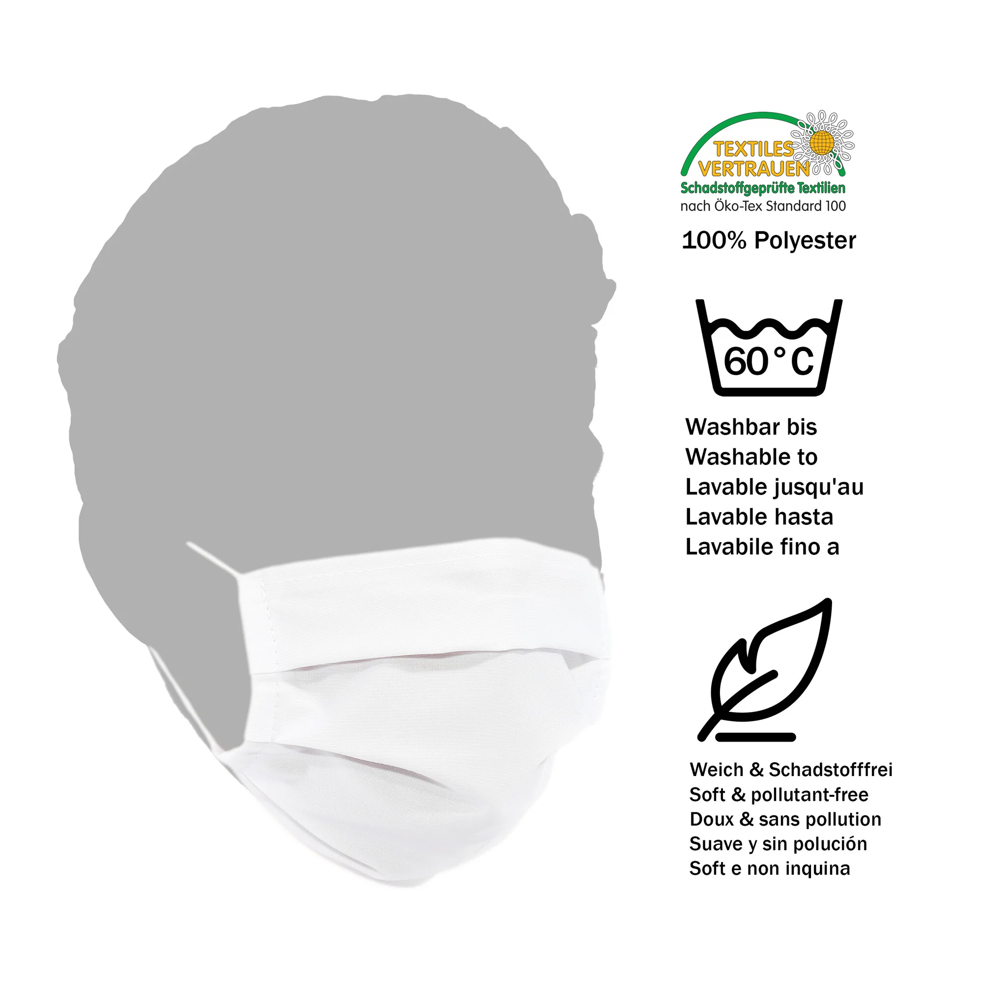 Masque en polyester, blanc, 5 pièces