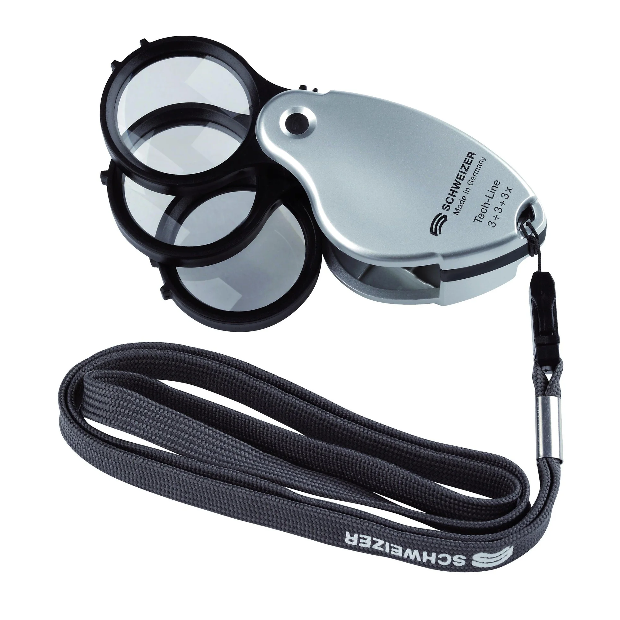 Loupe de poche pliable Tech-Line MULTI Lanyard 3x+3x+3x=9x