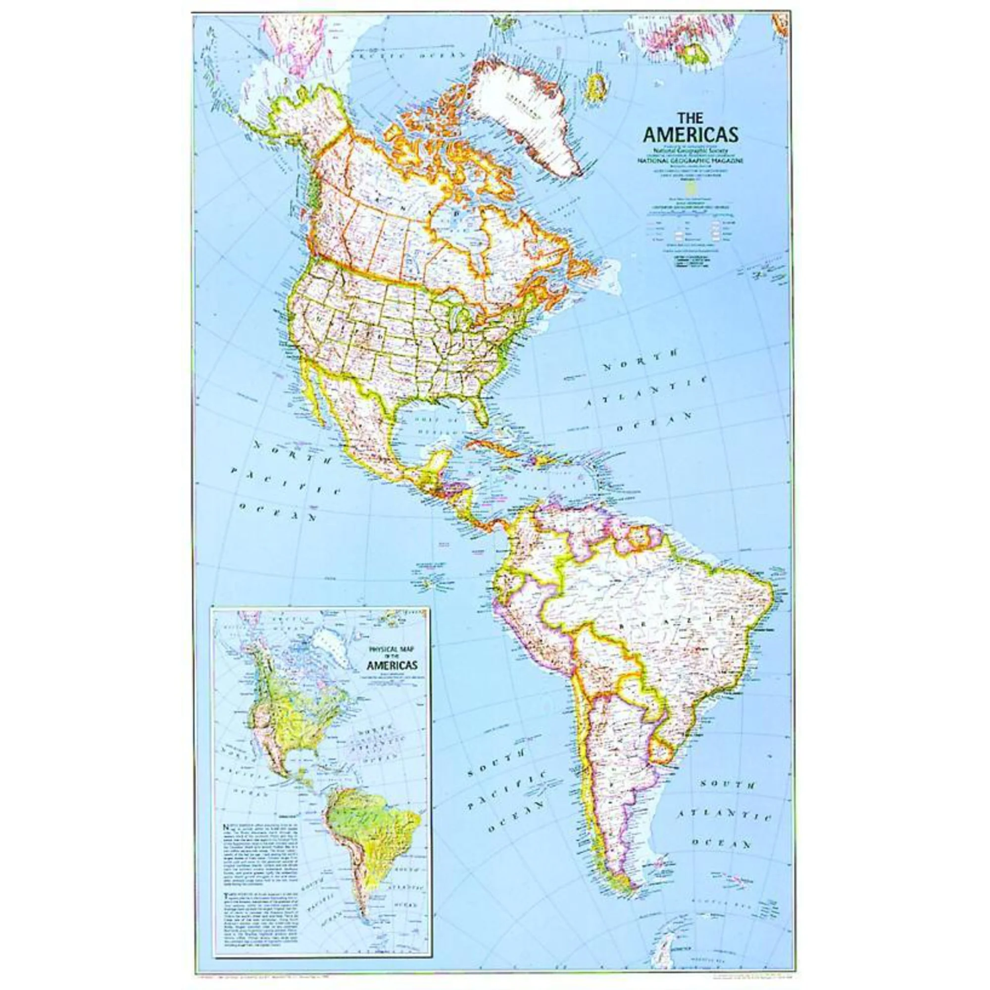 Carte des continents Amérique du Nord et Amérique du Sud, politique (plastifiée)