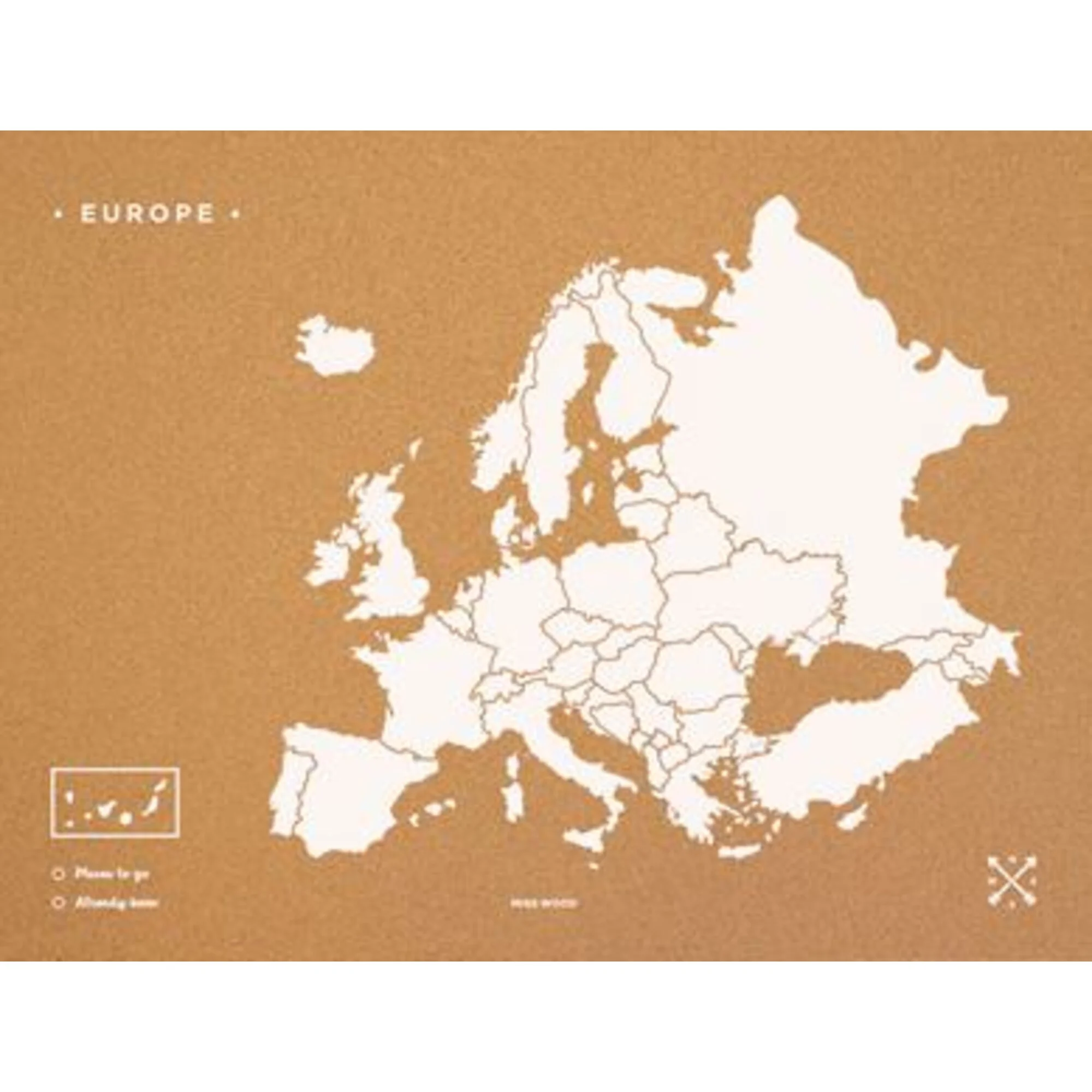 Carte des continents  Woody Map Europa weiß 90x60cm