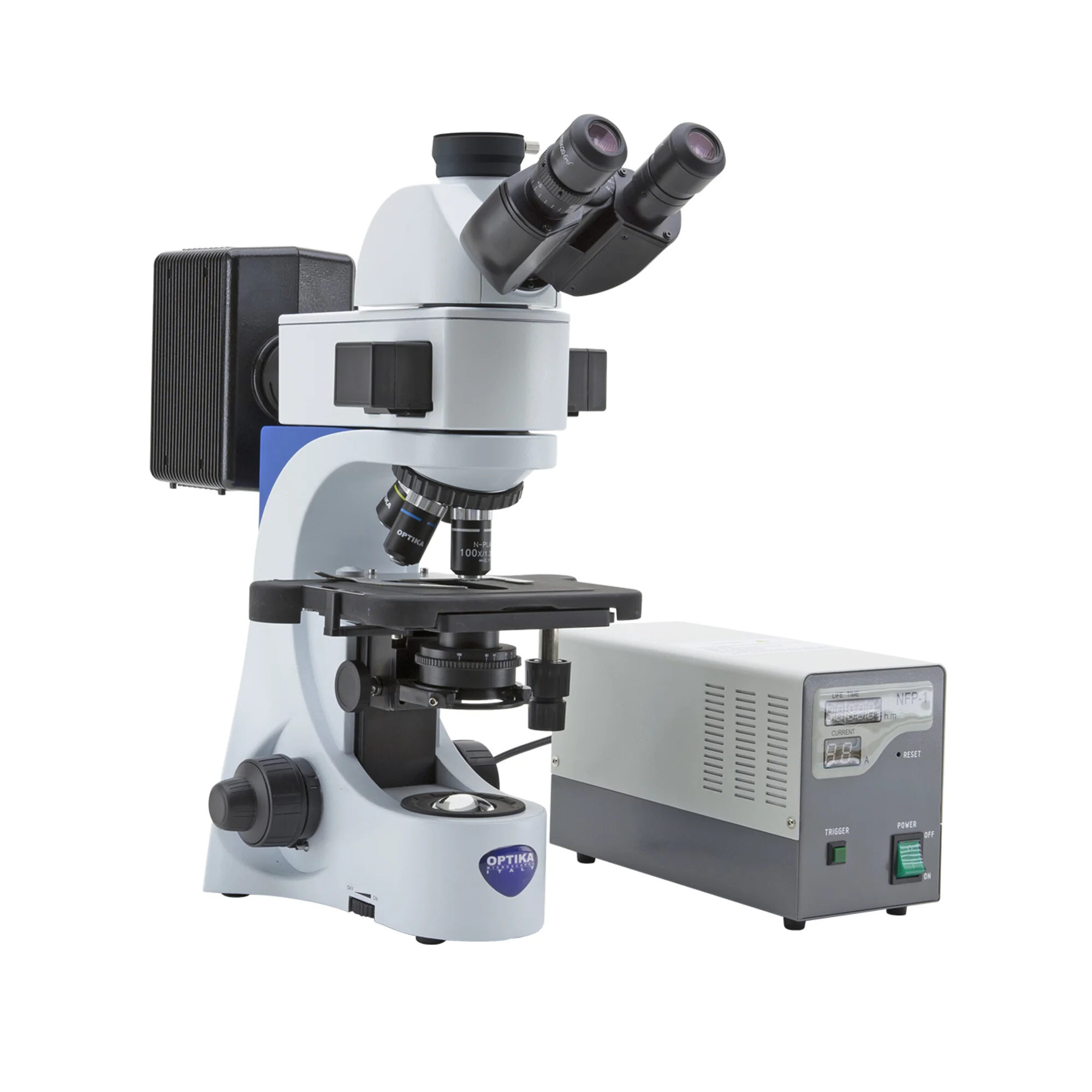 Microscope plan trinoculaire B-383FL, filtre B & G
