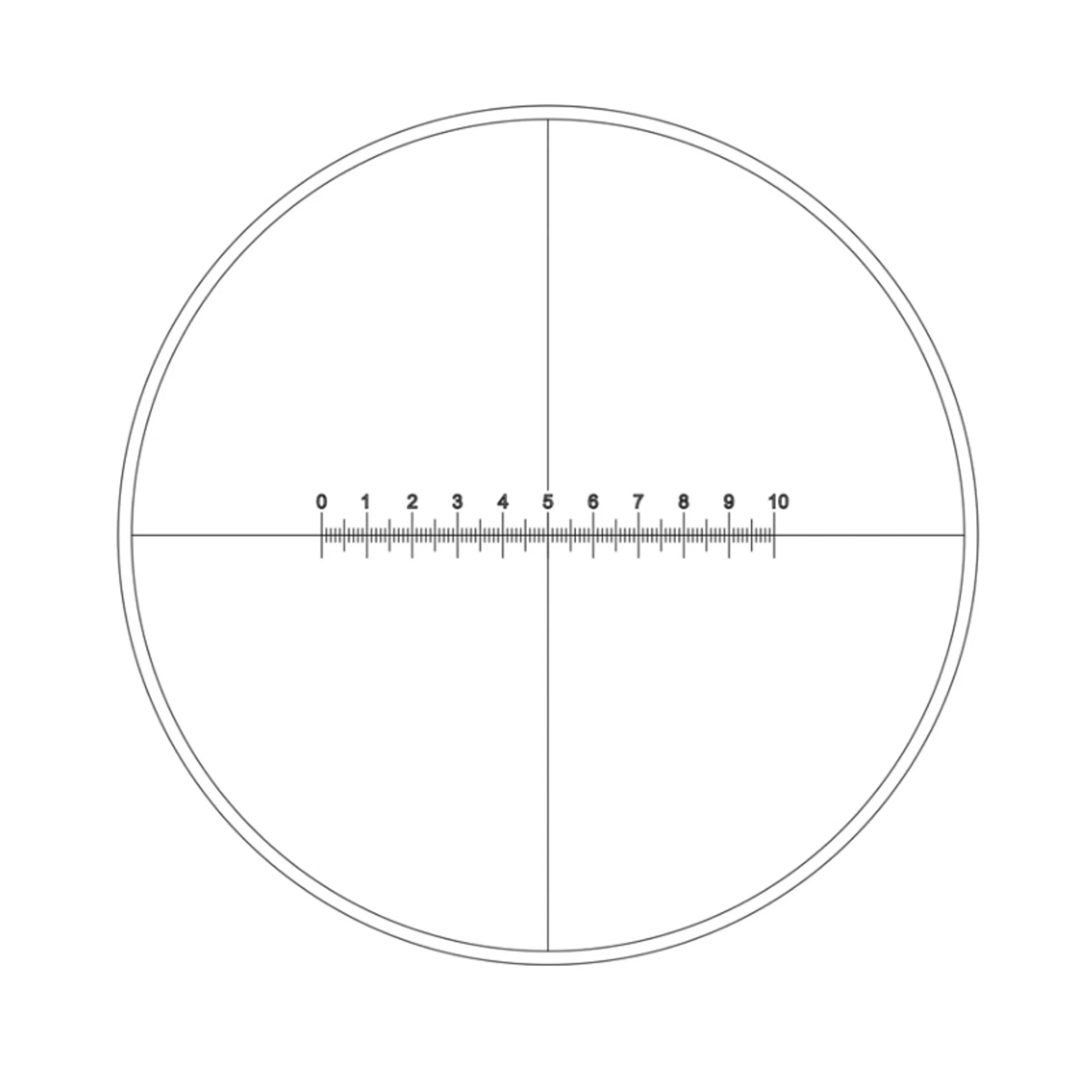 Plaque micrométrique  Réticule avec échelle (10 mm en 100 parties) et réticule (Ø 19 mm)