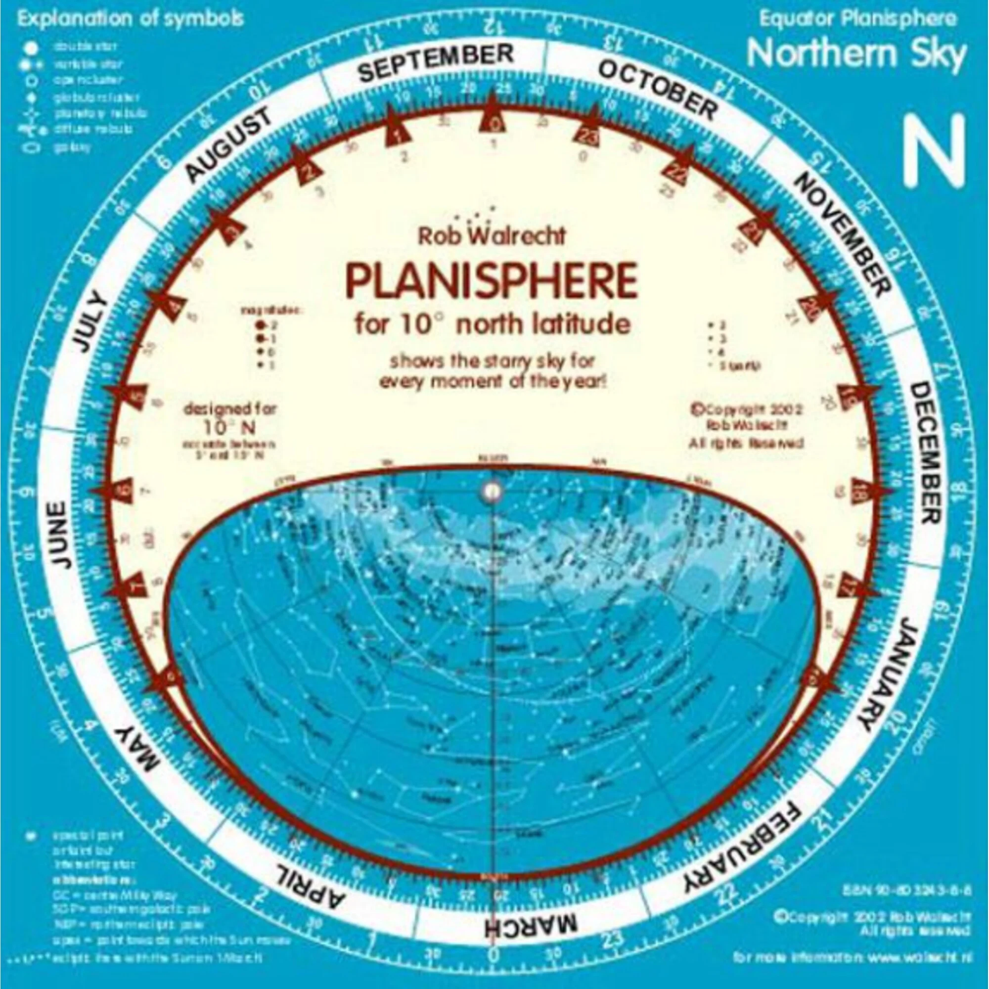 Carte du ciel  Planisphère 0° équateur 25 cm