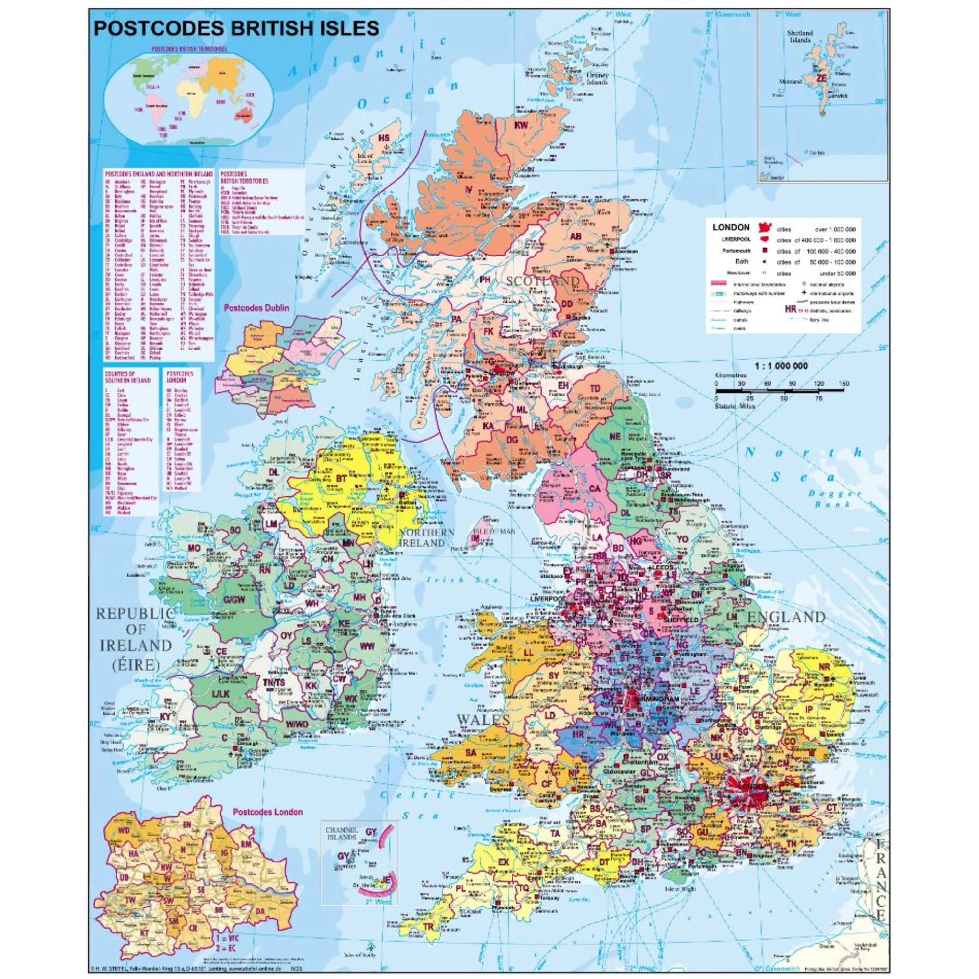 Carte des codes postaux de Grande-Bretagne (en anglais)