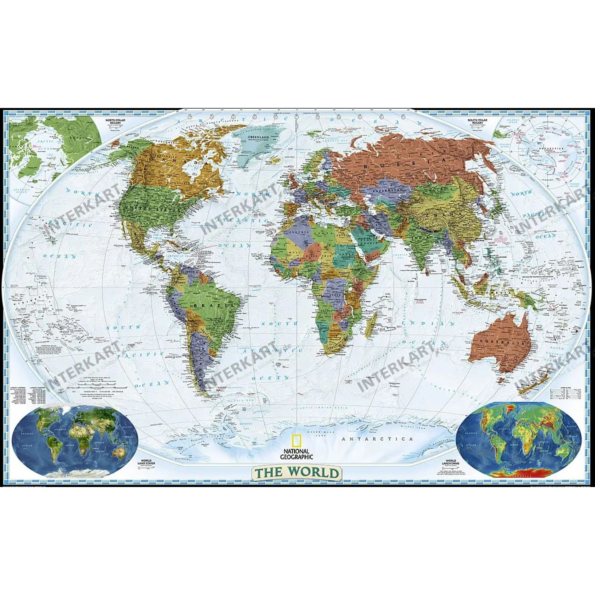 Mappemonde  Carte mondiale décorative politiquement grandement