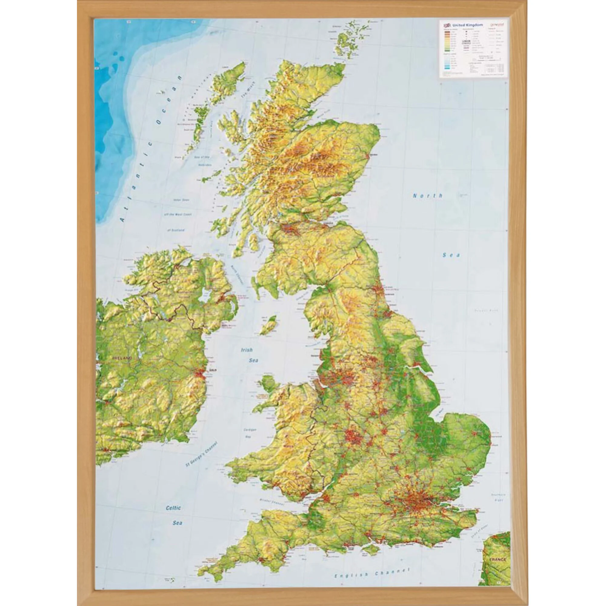 Grande carte de la Grande-Bretagne en relief 3D