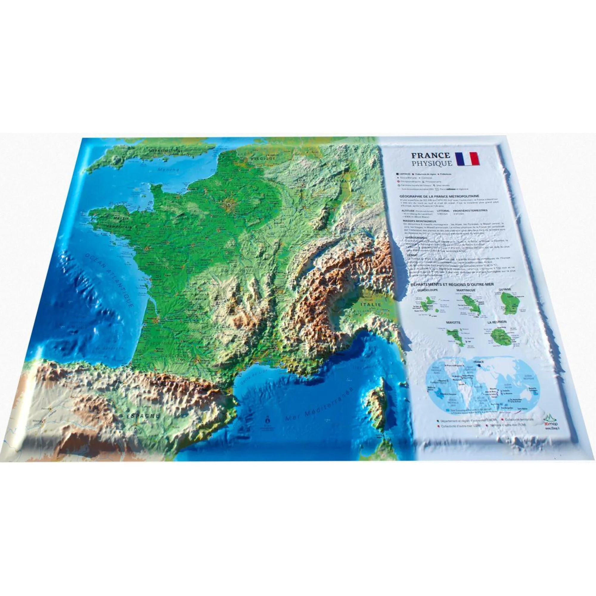Carte géographique  La France Physique (petite)