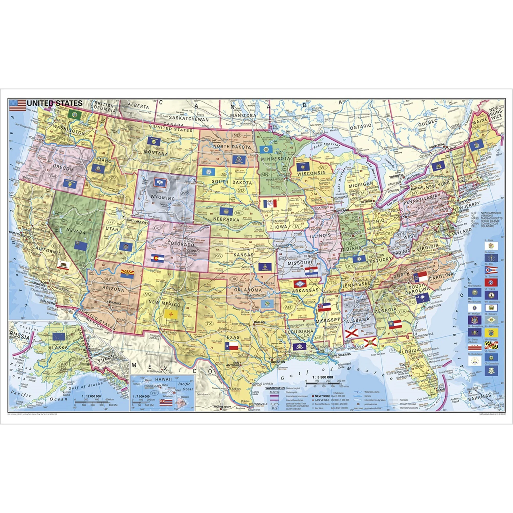 Carte géographique  Les États-Unis d'un point de vue politique avec les codes postaux