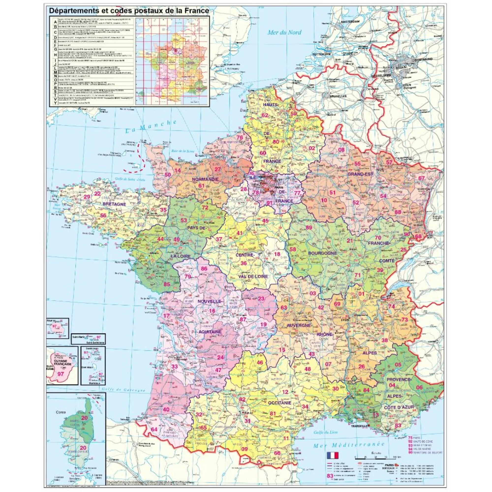 Carte des codes postaux de la France (français)