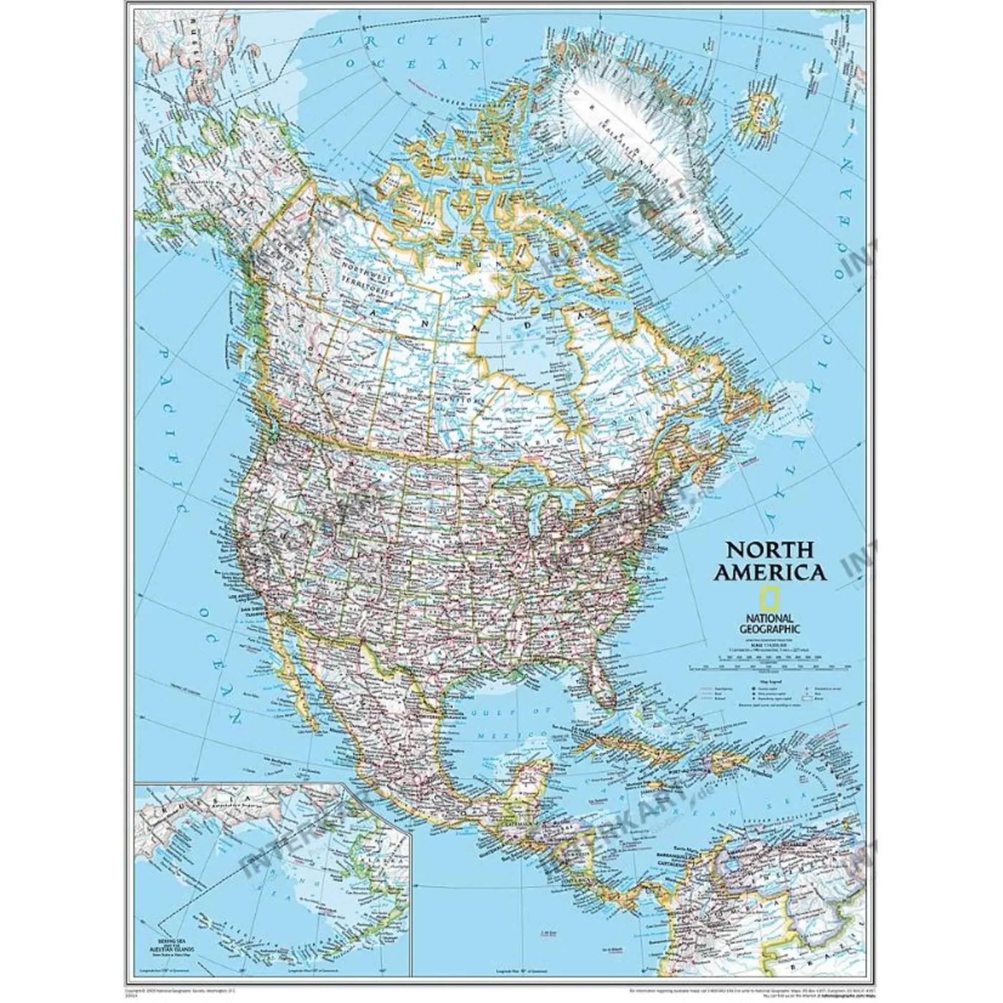 Carte de continent Nord Amérique, politiquement grandement