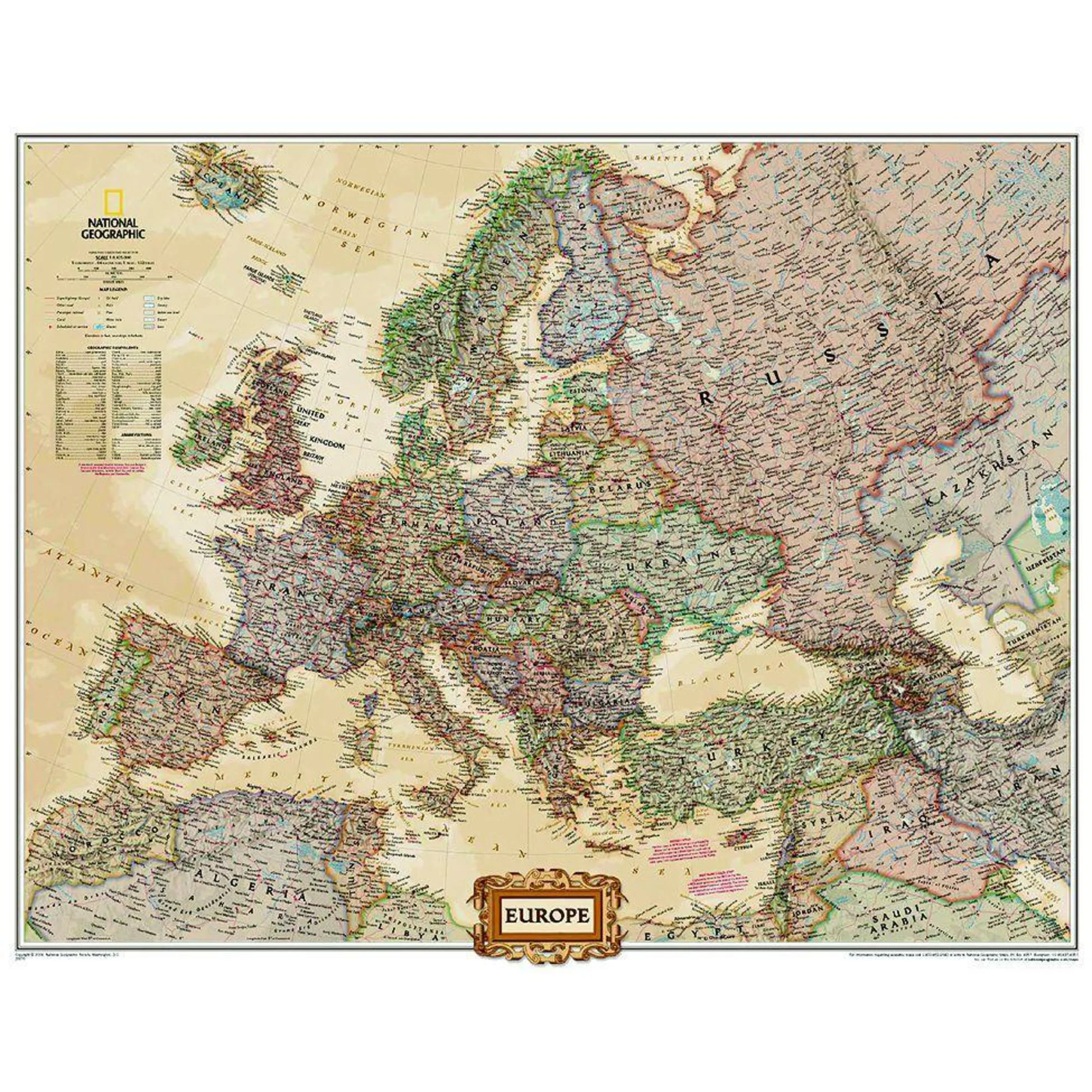 Carte des continents  L'Executive Europe politiquement, format grand stratifie
